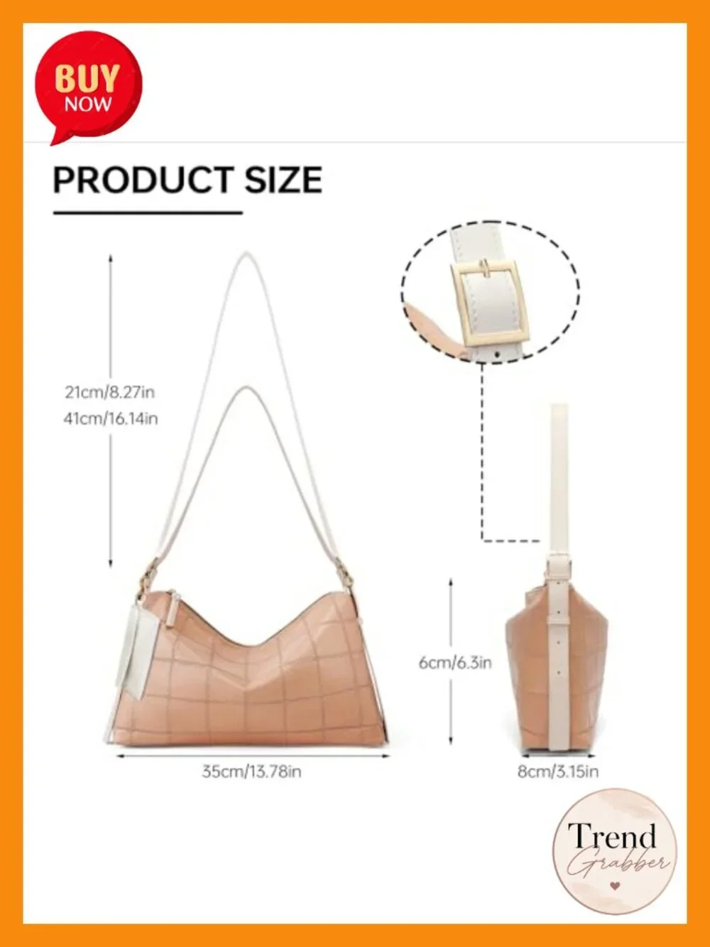 Vegan Leather Checkered Hobo Shoulder Bag with Adjustable Strap